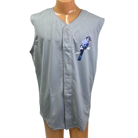 New Tag Team Mens Medium Blue Jay Button Down Sleeveless Baseball Jersey Shirt - Picture 1 of 4